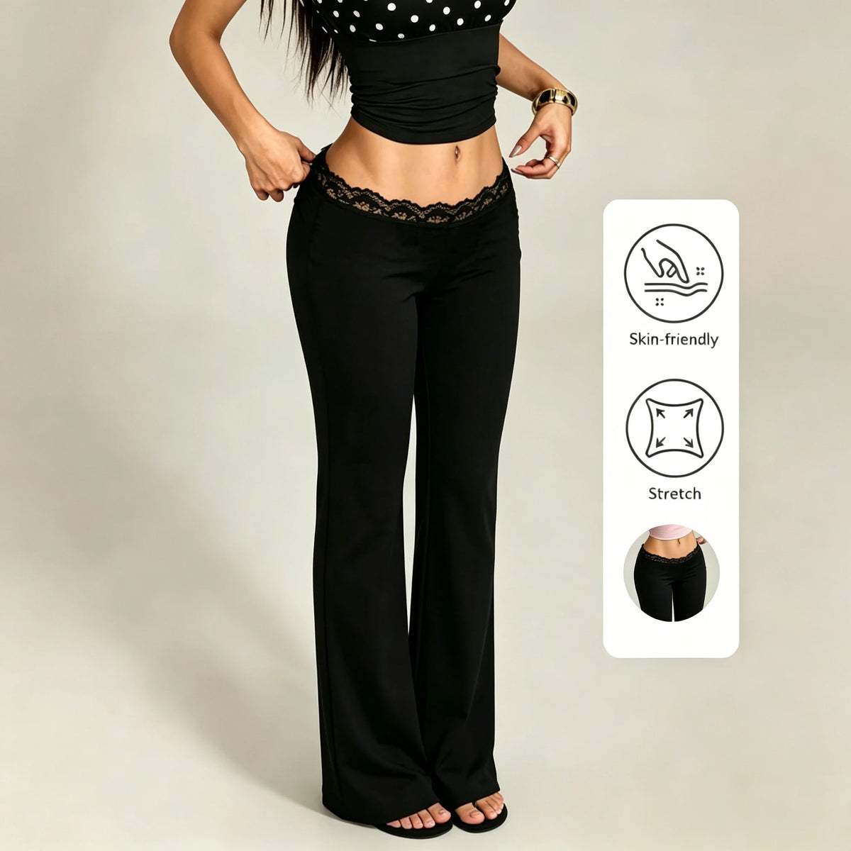 New Sexy Lace High Waisted Leggings for Girls, Flared Pants, Daily Casual Elastic Breathable Pants, Women's Clothing for Travel