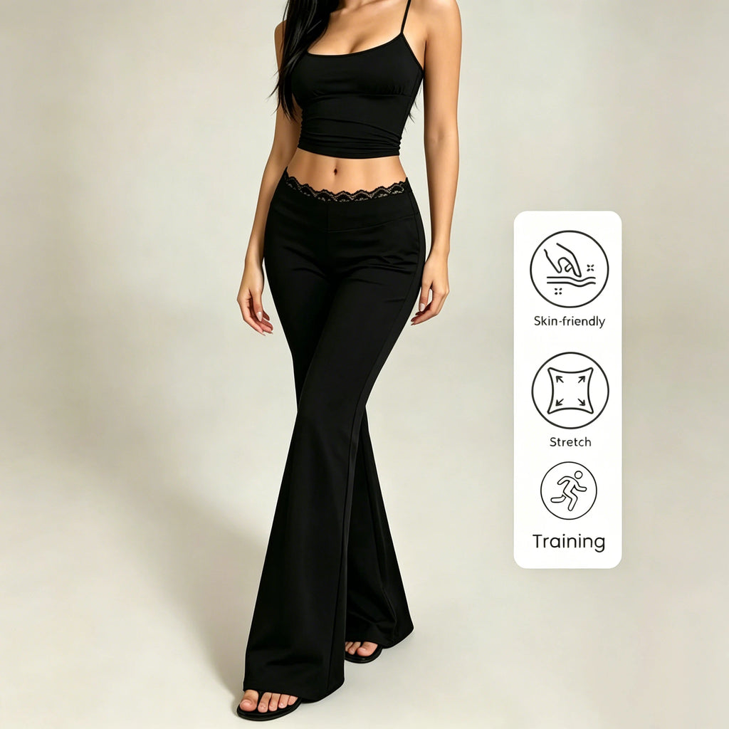 New Sexy Lace High Waisted Leggings for Girls, Flared Pants, Daily Casual Elastic Breathable Pants, Women's Clothing for Travel