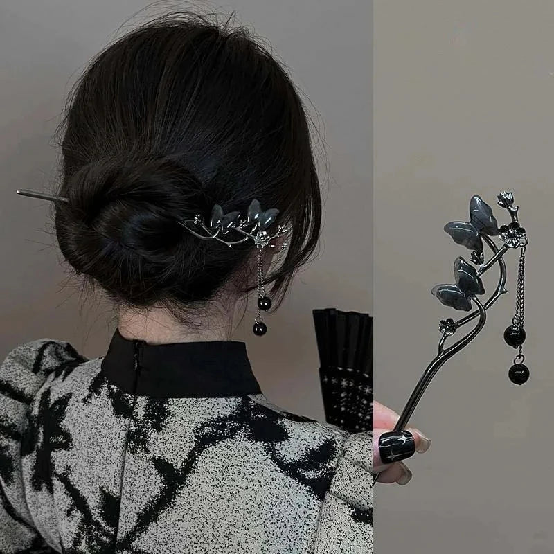 2026 New Chinese Style Butterfly Flower Tassel Hair Stick for Women Vintage Metal Hanfu Chopstick Hair Sticks Hair Accessories