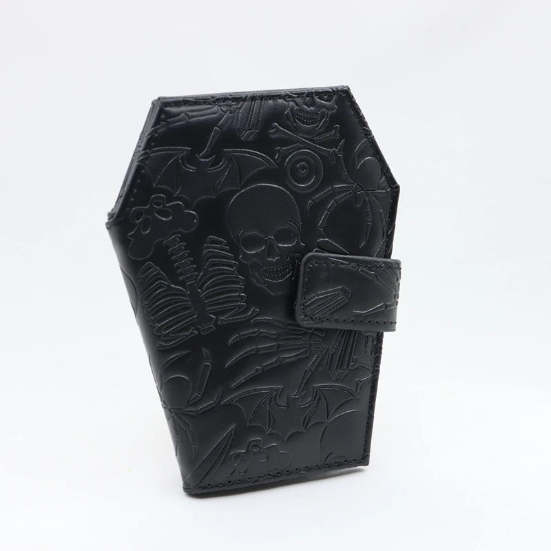 Dark Spooky Goth Vintage Embossed Skull Coffin Wallet Halloween Pattern Clutch PU Wallet