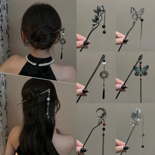 2026 New Chinese Style Butterfly Flower Tassel Hair Stick for Women Vintage Metal Hanfu Chopstick Hair Sticks Hair Accessories