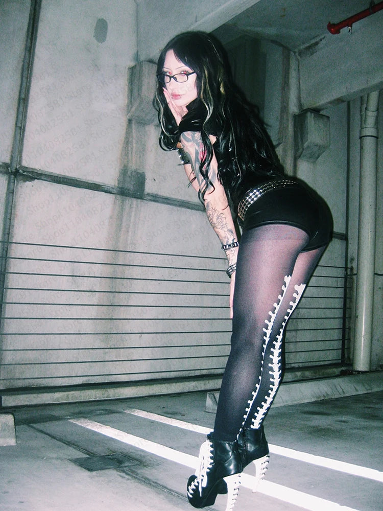 2000s Emo girls retro gothic pantyhose Y2k style fashionable niche gothic pantyhose fashionable chic printed pantyhose punk