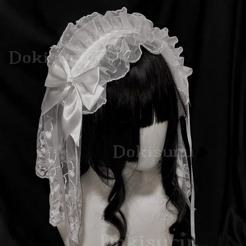 4 Types Original Lolita Bridal Veil Versatile Headband Gothic Dark Lace Angel Headpiece Lolita Cosplay Ruffled Hair Accessory