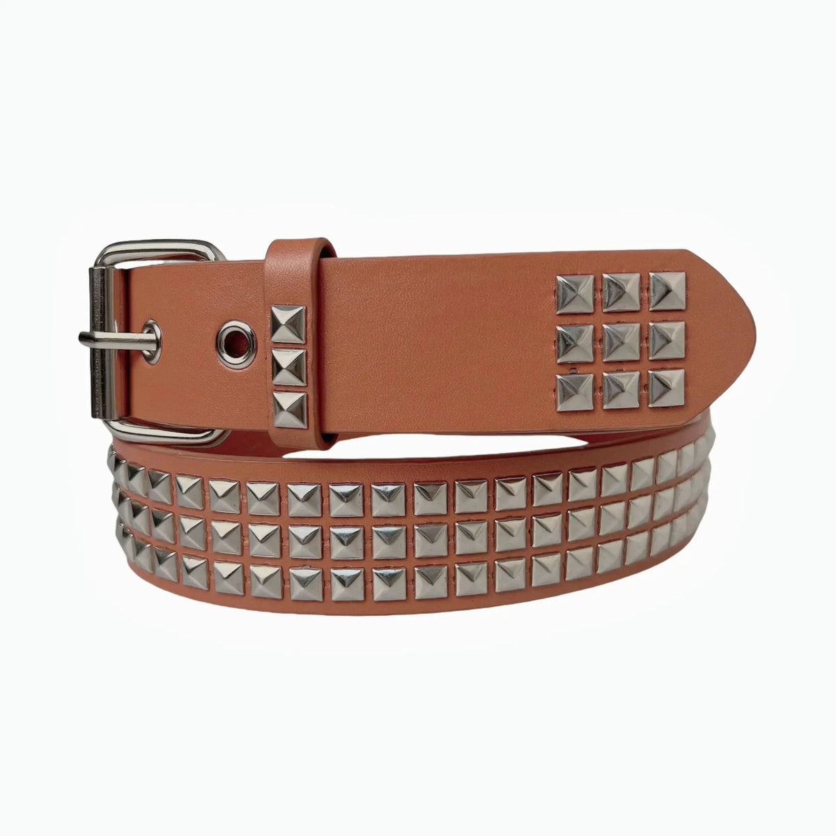 Fashionable Punk European American Pyramid and Square Bead Studded Leather Belt Trendy Niche Women’s Pin-Buckle Belts
