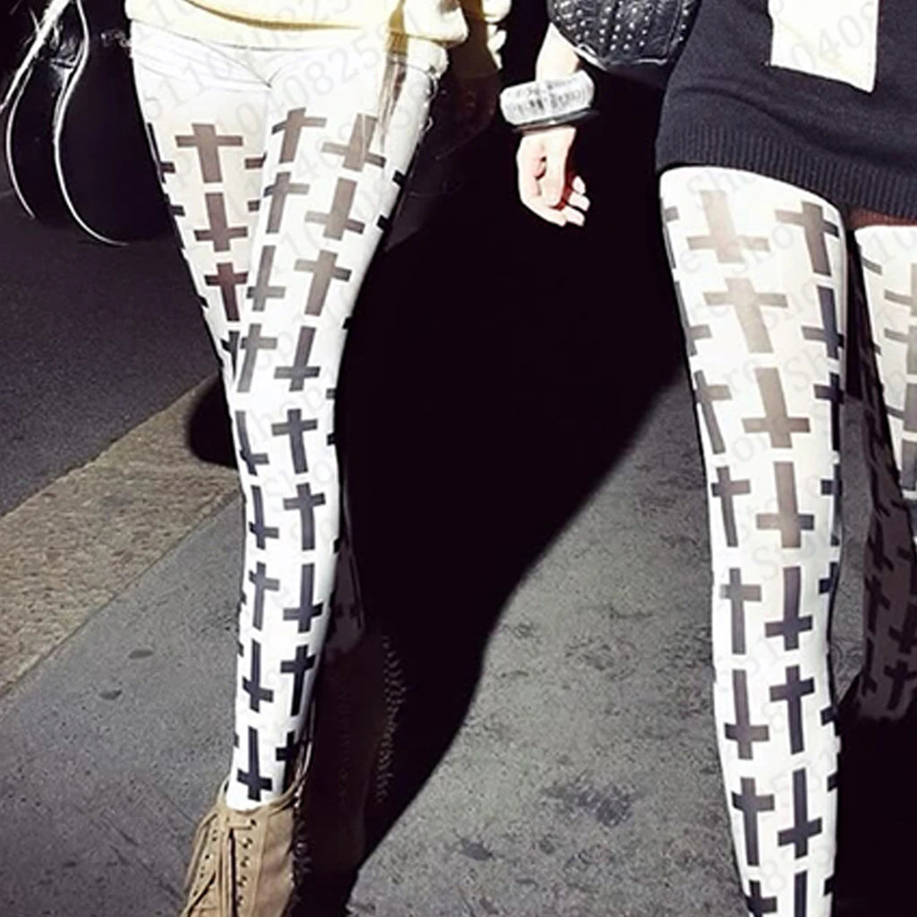 2000s aesthetic punk classic cross print women's jumpsuit sweet Kawaii slim fit Y2K style socks Lolita thigh high socks Emo girl