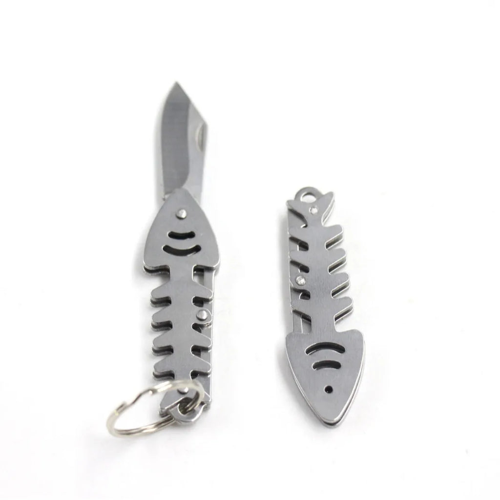 Fish Bone Knife Keychain Creative Box Cutter Foldable Stainless Steel Outdoor Mini Pocket Knife Camping Express Box Cutter