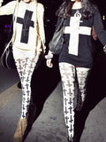 2000s aesthetic punk classic cross print women's jumpsuit sweet Kawaii slim fit Y2K style socks Lolita thigh high socks Emo girl