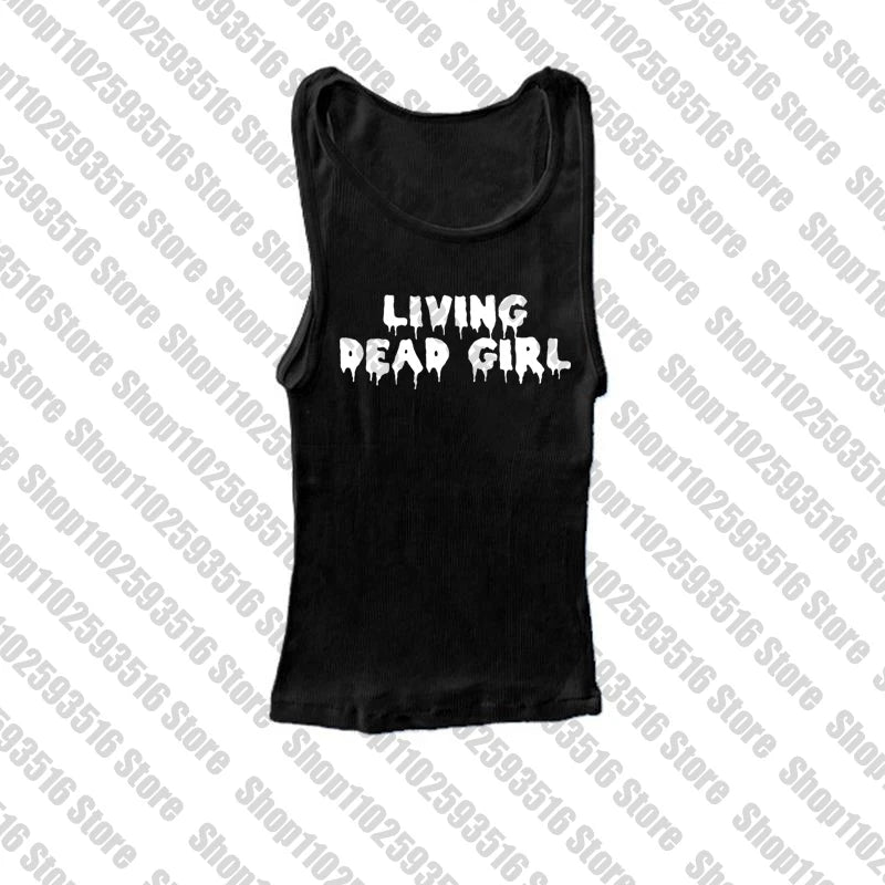 Y2k Clothes Gothic Aesthetic Cute Sleeveless Camisole Punk grunge Letter Print Grunge Crop Top E-girls Corset Tank Top Baby Tee
