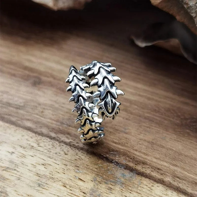 Gothic Antique Silver Keel Spine Rings For Women Men Hyperbole Centipede Open Ring Hip Hop Jewelry Y2K Fashion Kaneki Ring