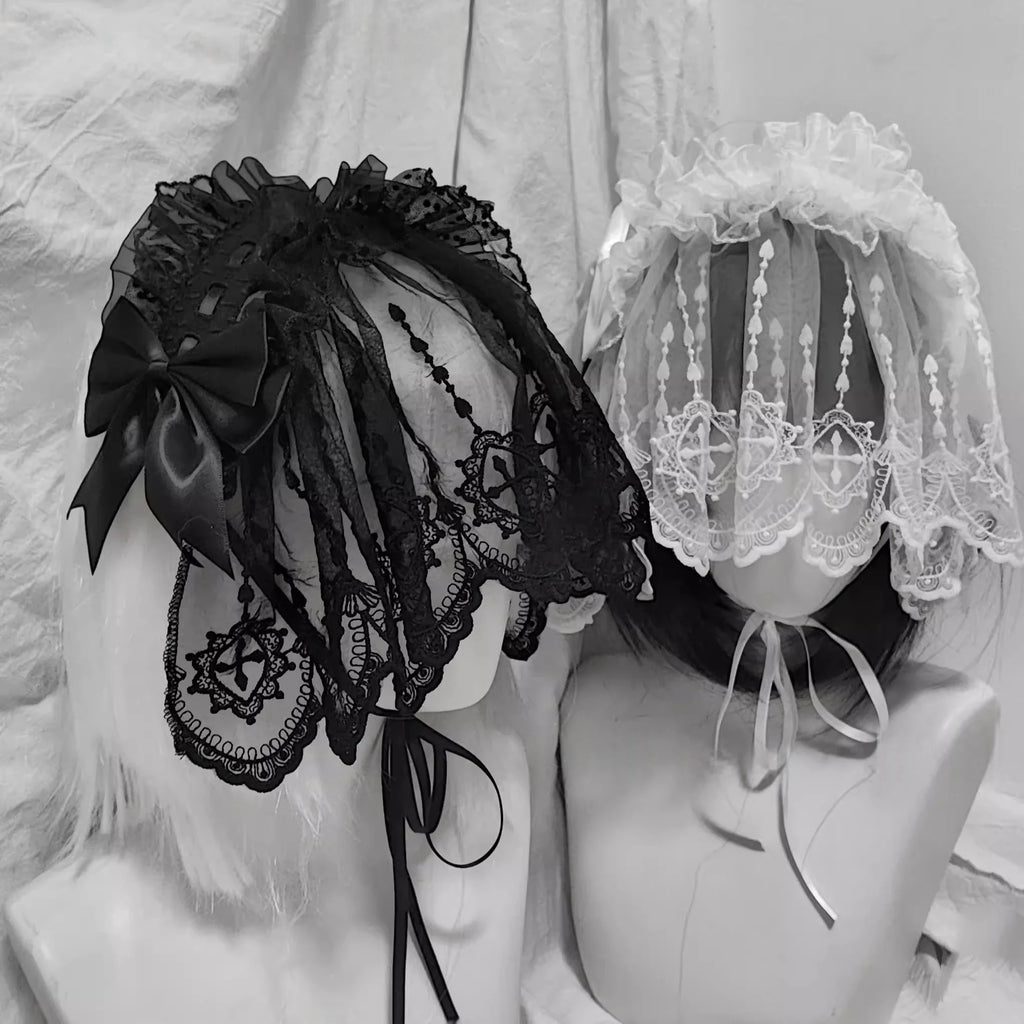 4 Types Original Lolita Bridal Veil Versatile Headband Gothic Dark Lace Angel Headpiece Lolita Cosplay Ruffled Hair Accessory