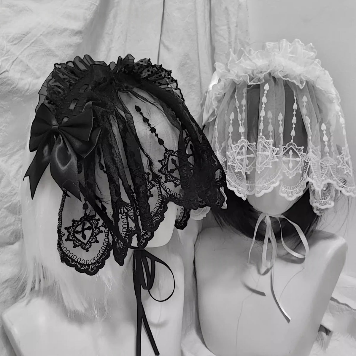4 Types Original Lolita Bridal Veil Versatile Headband Gothic Dark Lace Angel Headpiece Lolita Cosplay Ruffled Hair Accessory