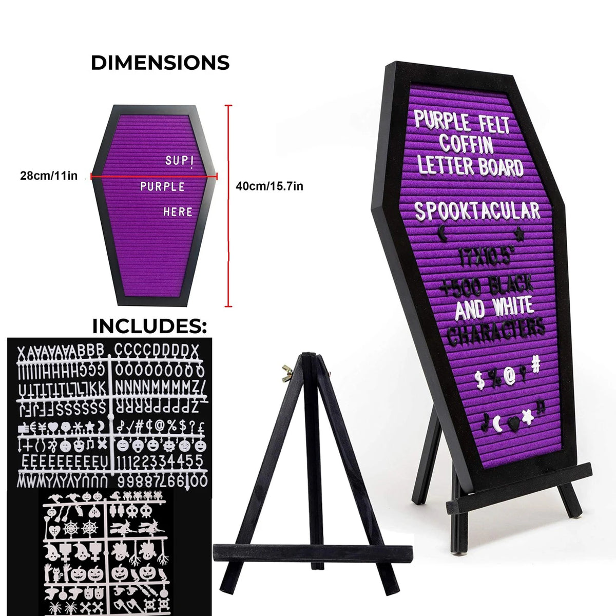 Coffin Letter Board Halloween Decor Purple | Felt Message Board For Spooky Home Decor Goth Room Decorations Office Supplies Sign