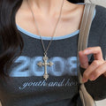 Fashion Punk Gothic Rose Cross Pendants Necklace for Women Silver Cross Choker Y2k Hip Hop Necklace Sweater Chain Gifts