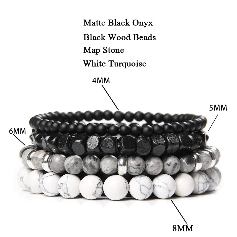 Men Stone Bracelet Set Multi-layer Black Volcanic Wood Beads Elastic Bracelet Viking Homme Pulsera Hombre Hip-Hop Punk Jewelry