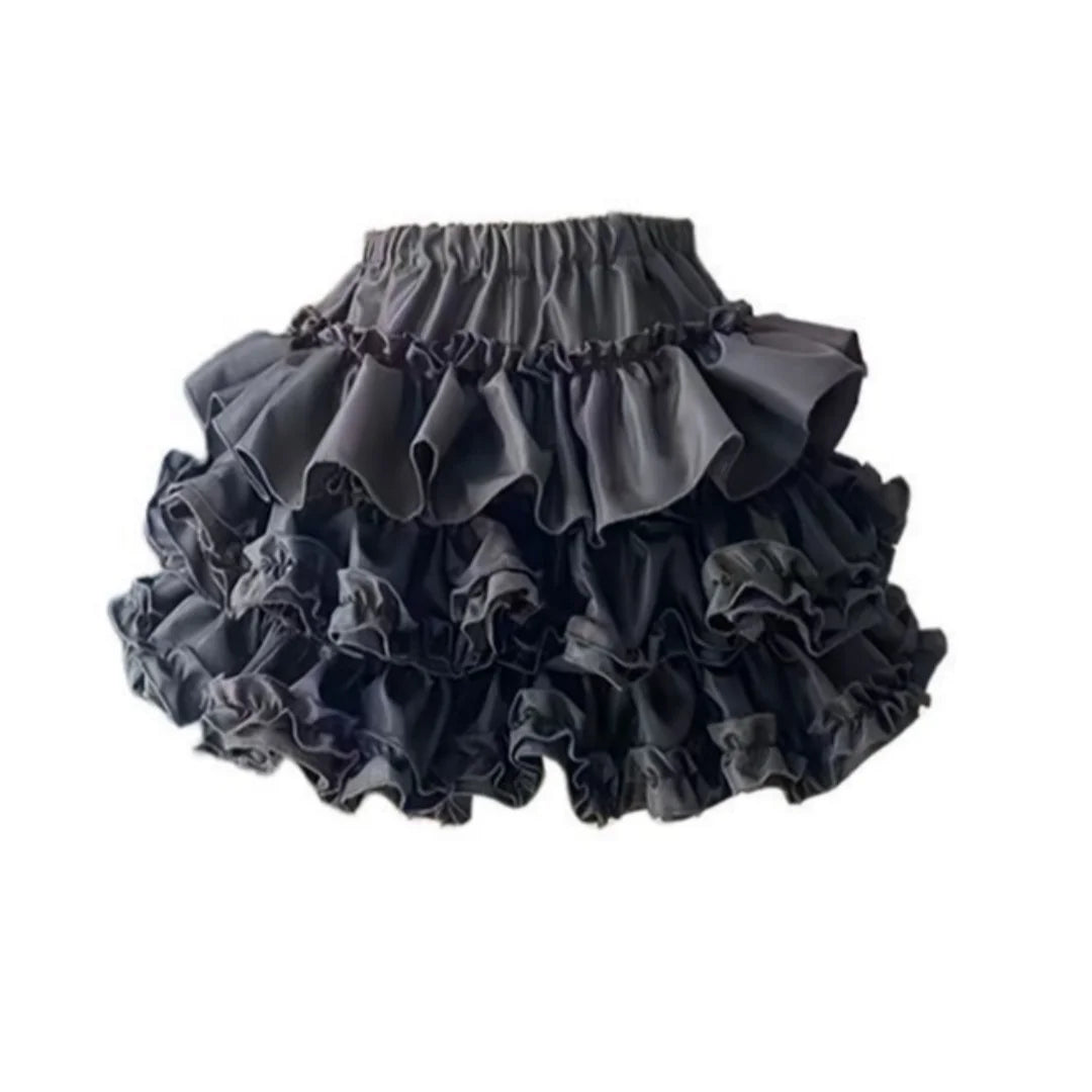 Women Skirts Tiered Ruffles Mini Skirt Cross Charms Built-in Shorts Kawaii Japanese Skort Gothic Punk Y2K Girl Harajuku 90s Sexy