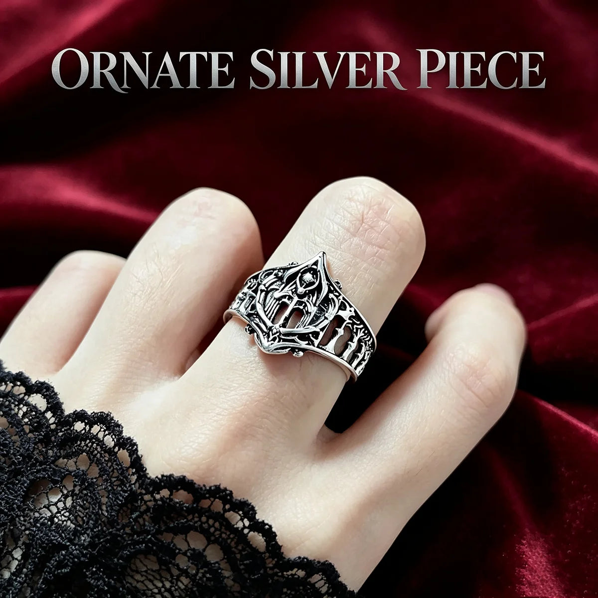 Comfort Fit Gothic Wide Band Ring, Hollow Openwork Carved Punk Biker Rings for Women Men, Retro Hip Hop Statement Jewelry, Lightweight Breathable Pattern Finger Ring Daily Gift