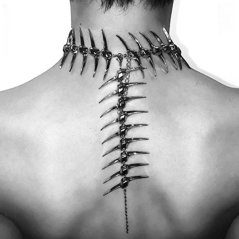 Unique Design Punk Style Spine Bone Back Chain Necklace Women Exaggerated Personality Retro Hip Hop Body Chain Jewelry Gift