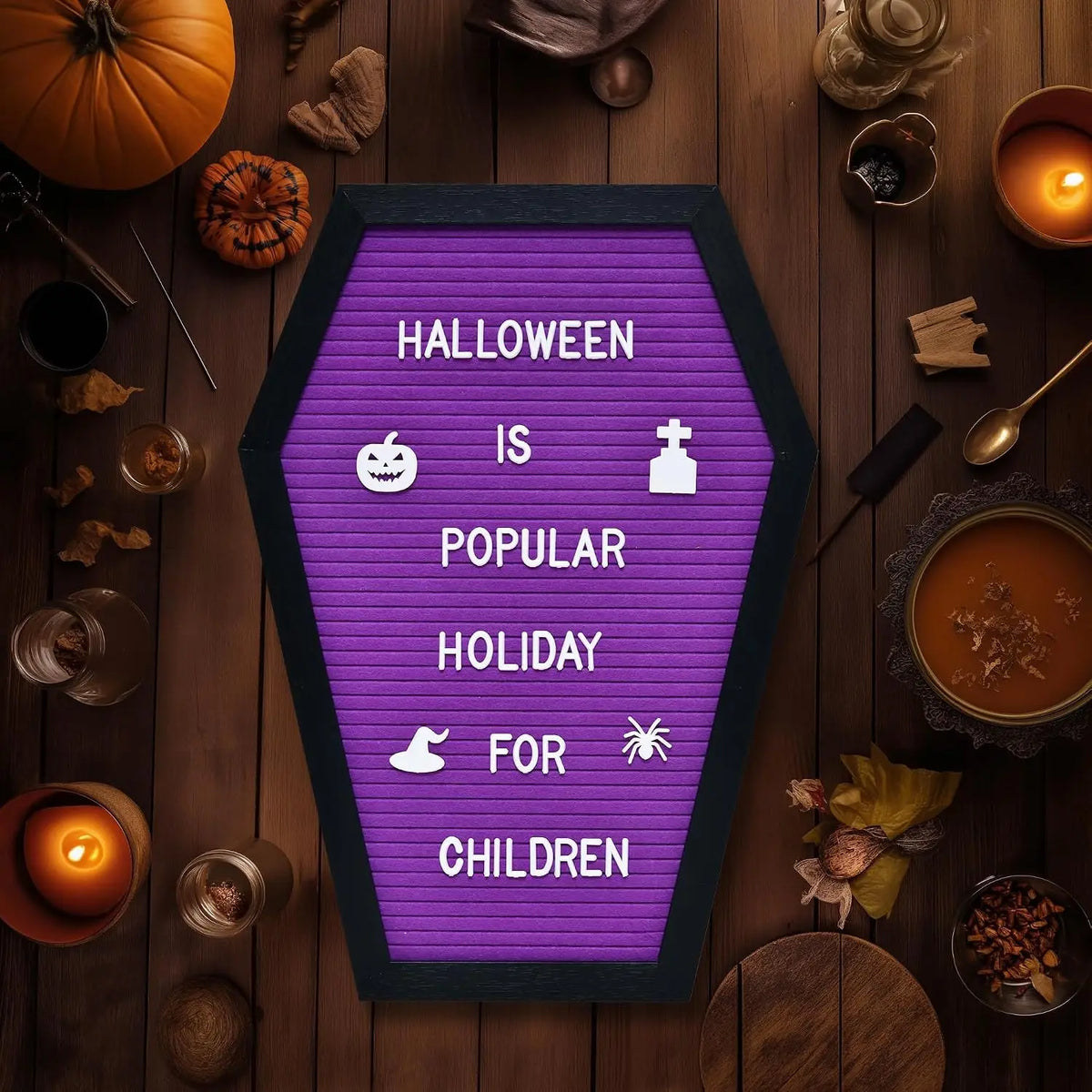 Coffin Letter Board Halloween Decor Purple | Felt Message Board For Spooky Home Decor Goth Room Decorations Office Supplies Sign