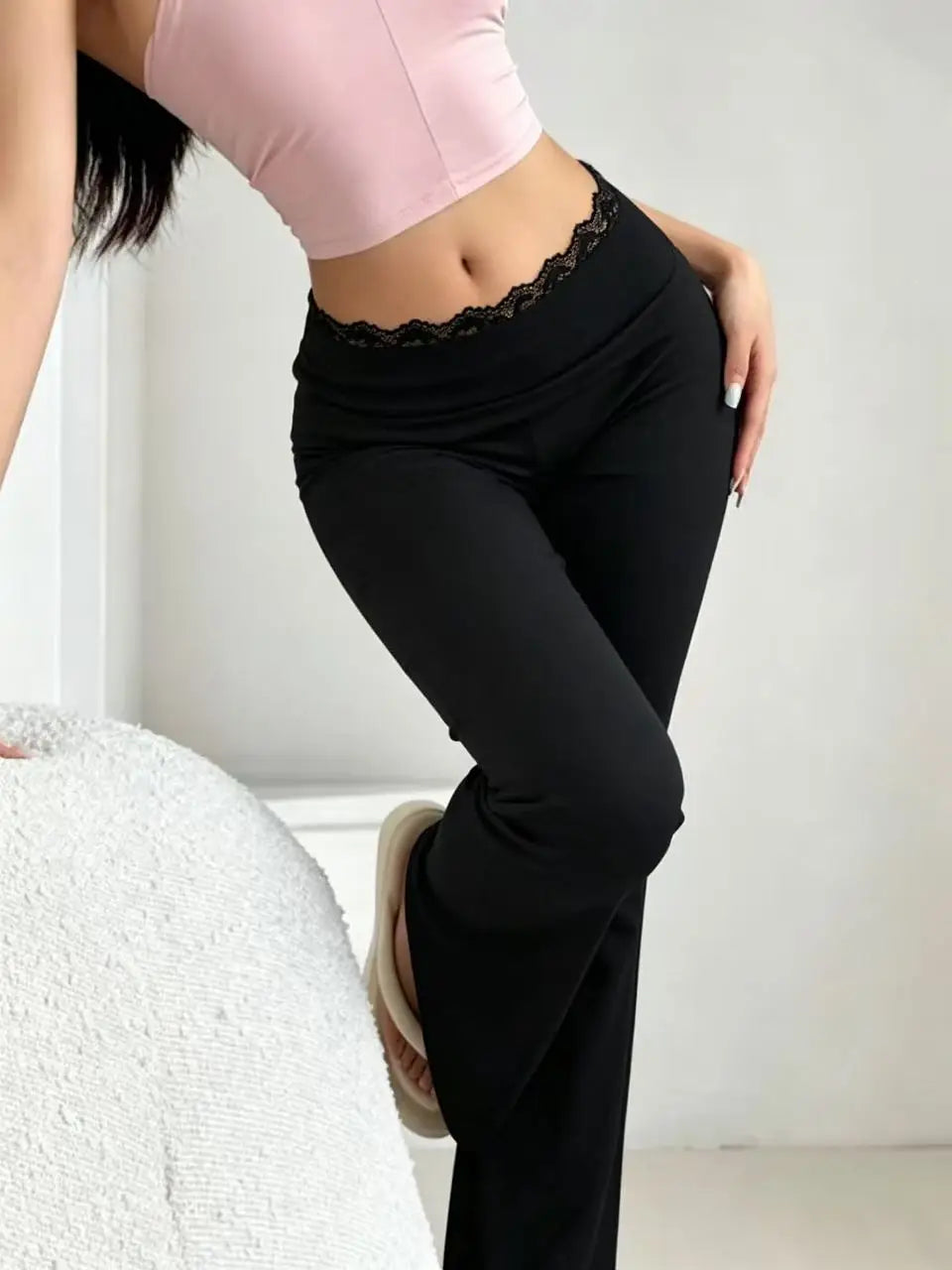 New Sexy Lace High Waisted Leggings for Girls, Flared Pants, Daily Casual Elastic Breathable Pants, Women's Clothing for Travel