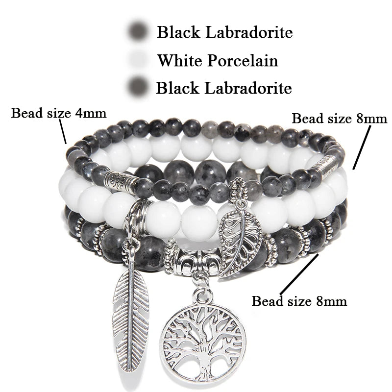 Men Stone Bracelet Set Multi-layer Black Volcanic Wood Beads Elastic Bracelet Viking Homme Pulsera Hombre Hip-Hop Punk Jewelry