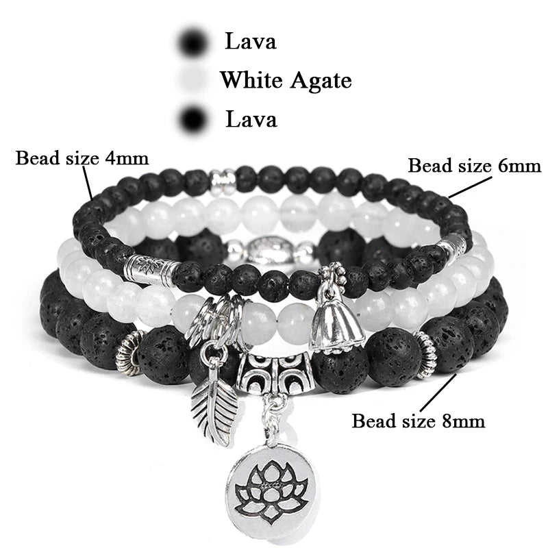 Men Stone Bracelet Set Multi-layer Black Volcanic Wood Beads Elastic Bracelet Viking Homme Pulsera Hombre Hip-Hop Punk Jewelry