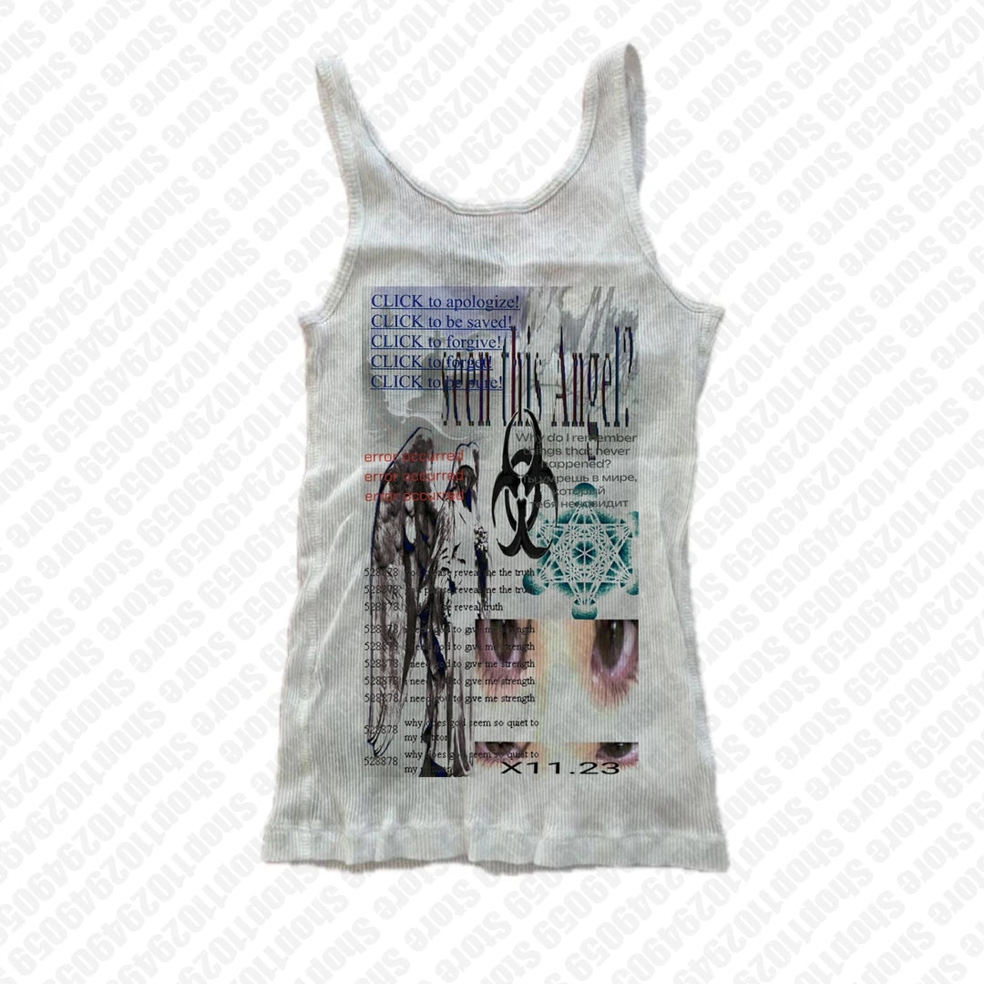 Punk Letter Print White Tank Gothic Sexy Cropped Tops Streetwear Harajuku Vintage 2000s Tops Emo Girls Y2k Style Women Tank Tops