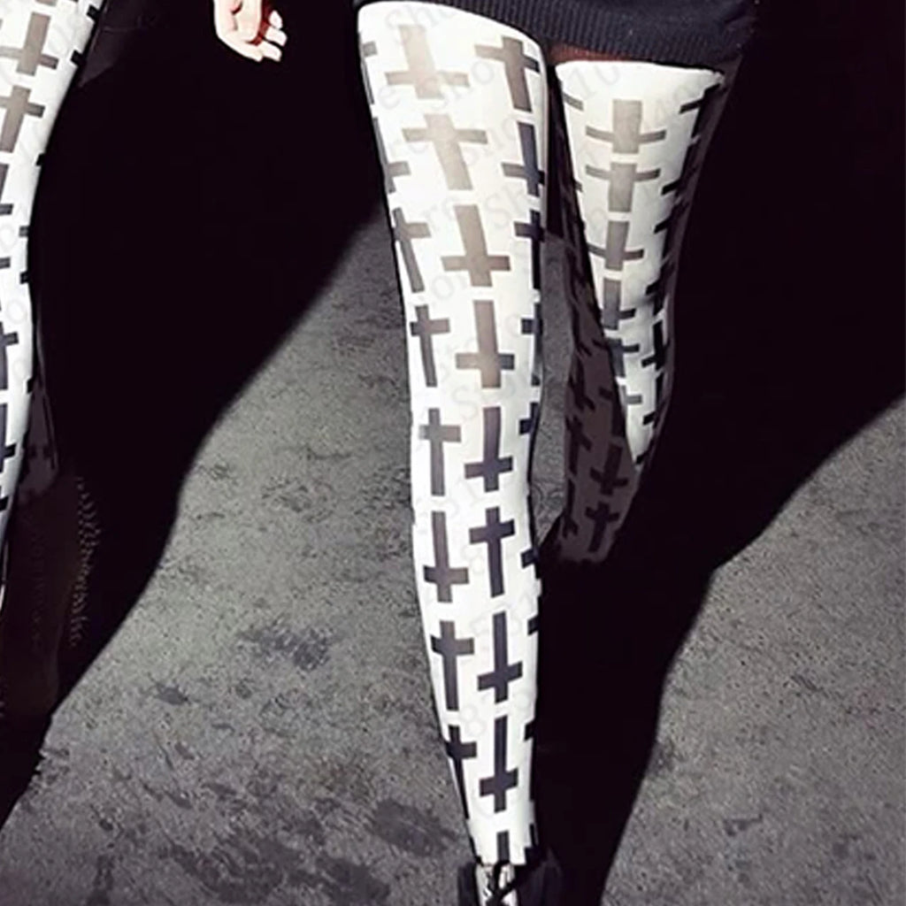 2000s aesthetic punk classic cross print women's jumpsuit sweet Kawaii slim fit Y2K style socks Lolita thigh high socks Emo girl
