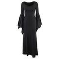 Halloween Gothic Vintage Dress Women Square Neck Patchwork Spider Web Flare Sleeves Cosplay Long Party Dress
