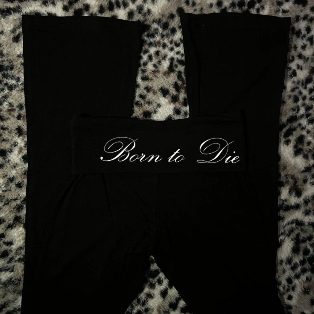 Y2K punk sweet and cool black trumpet pants with printed waistband decoration slim fit pants Harajuku women's casual pants