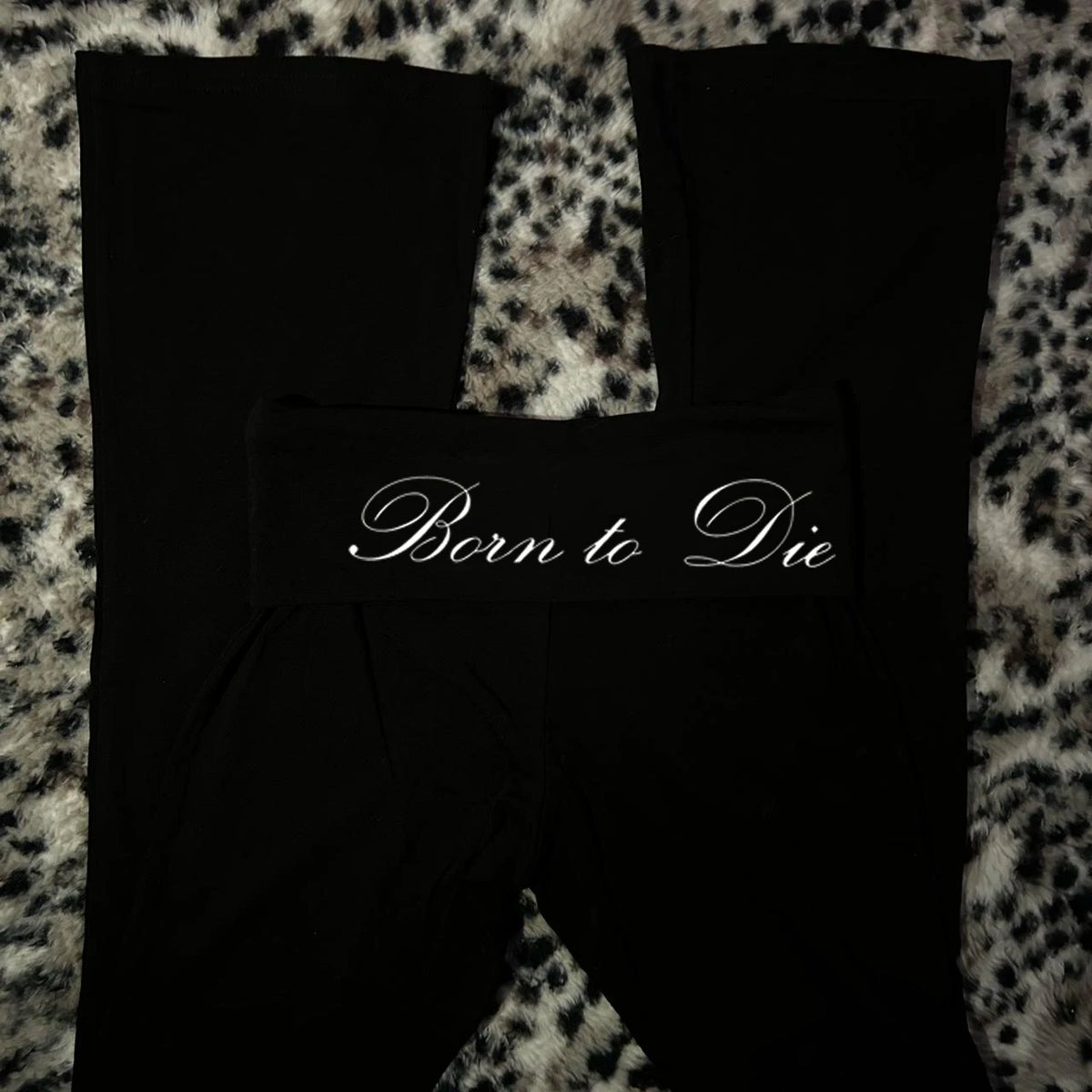 Y2K punk sweet and cool black trumpet pants with printed waistband decoration slim fit pants Harajuku women's casual pants