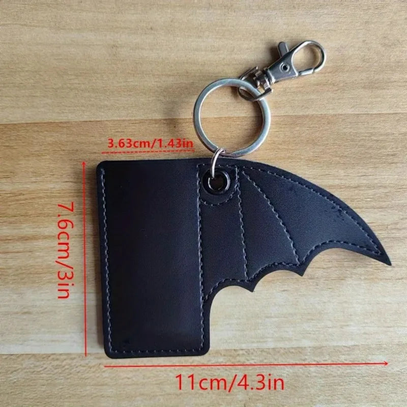 1PC Bat Lip Balm Holder Keychain PU Leather Wing Design Punk Style Accessory