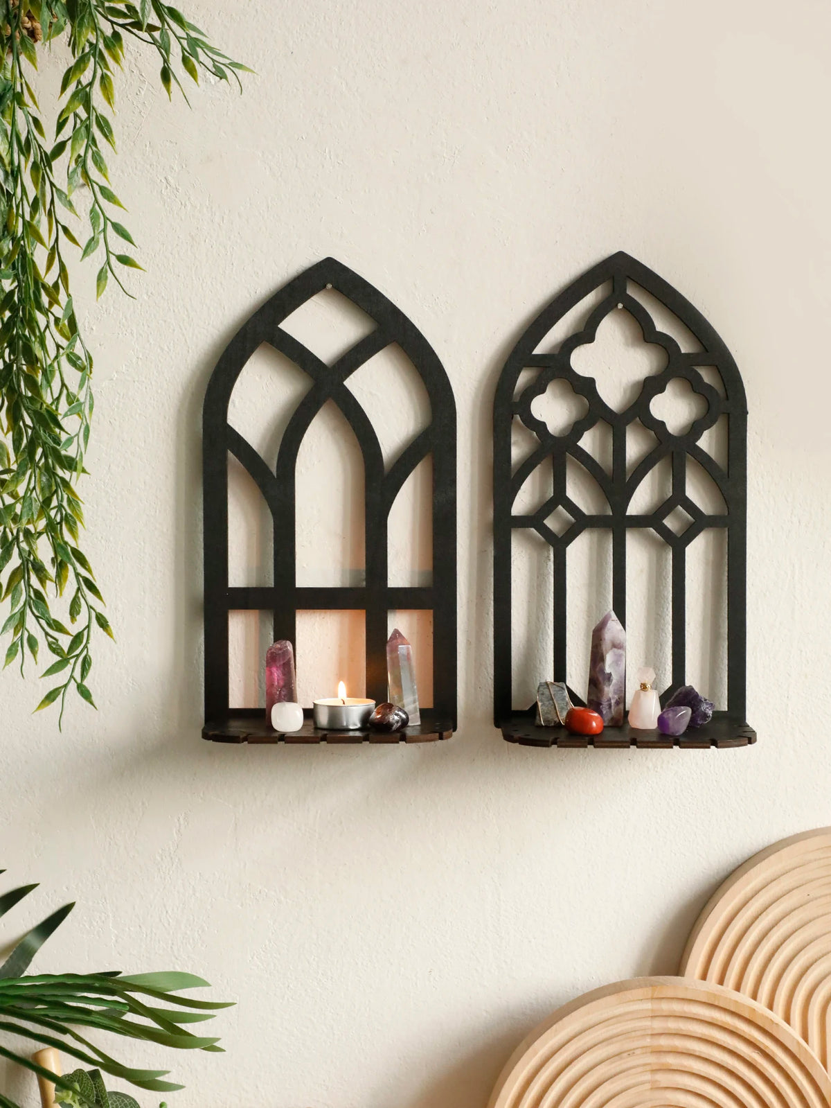 Gothic Wooden Hollow Wall Decoration Black Wall Hanging Home Decor Floating Shelves Vintage Door Frame Rustic Spooky Decorative
