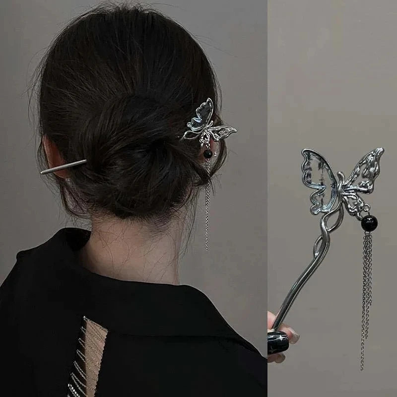 2026 New Chinese Style Butterfly Flower Tassel Hair Stick for Women Vintage Metal Hanfu Chopstick Hair Sticks Hair Accessories