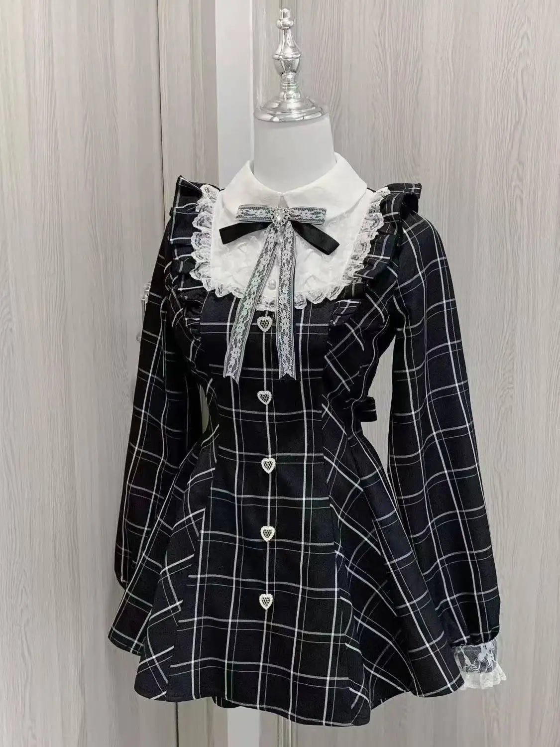 Y2k Aesthetic Lolita Style Bow Dress Shorts Set Japanese Women Gothic Lace Flare Sleeve Button Shirt Dress Punk Party Mini Dress