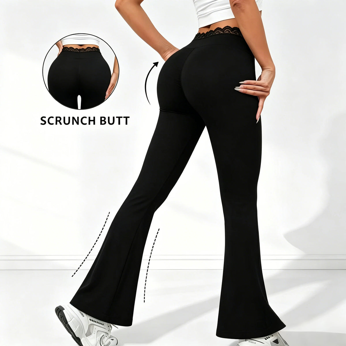 New Sexy Lace High Waisted Leggings for Girls, Flared Pants, Daily Casual Elastic Breathable Pants, Women's Clothing for Travel