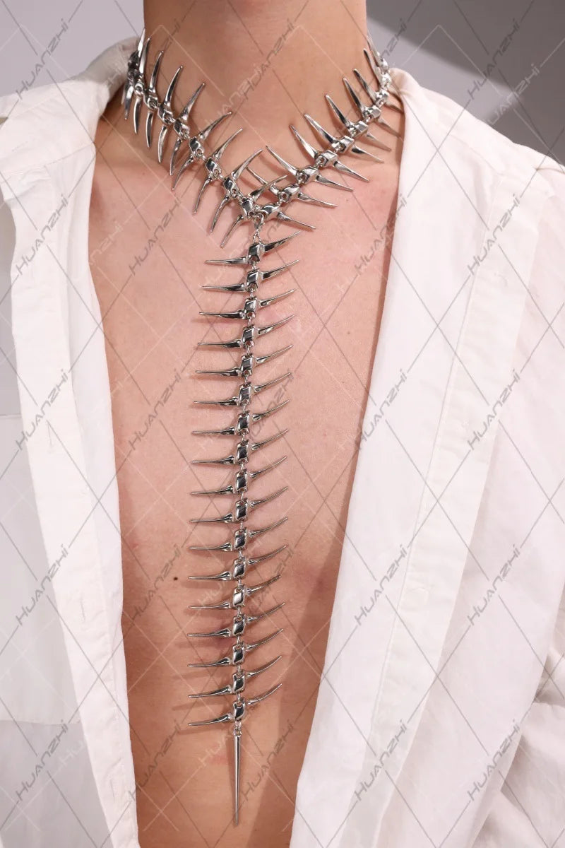 Unique Design Punk Style Spine Bone Back Chain Necklace Women Exaggerated Personality Retro Hip Hop Body Chain Jewelry Gift