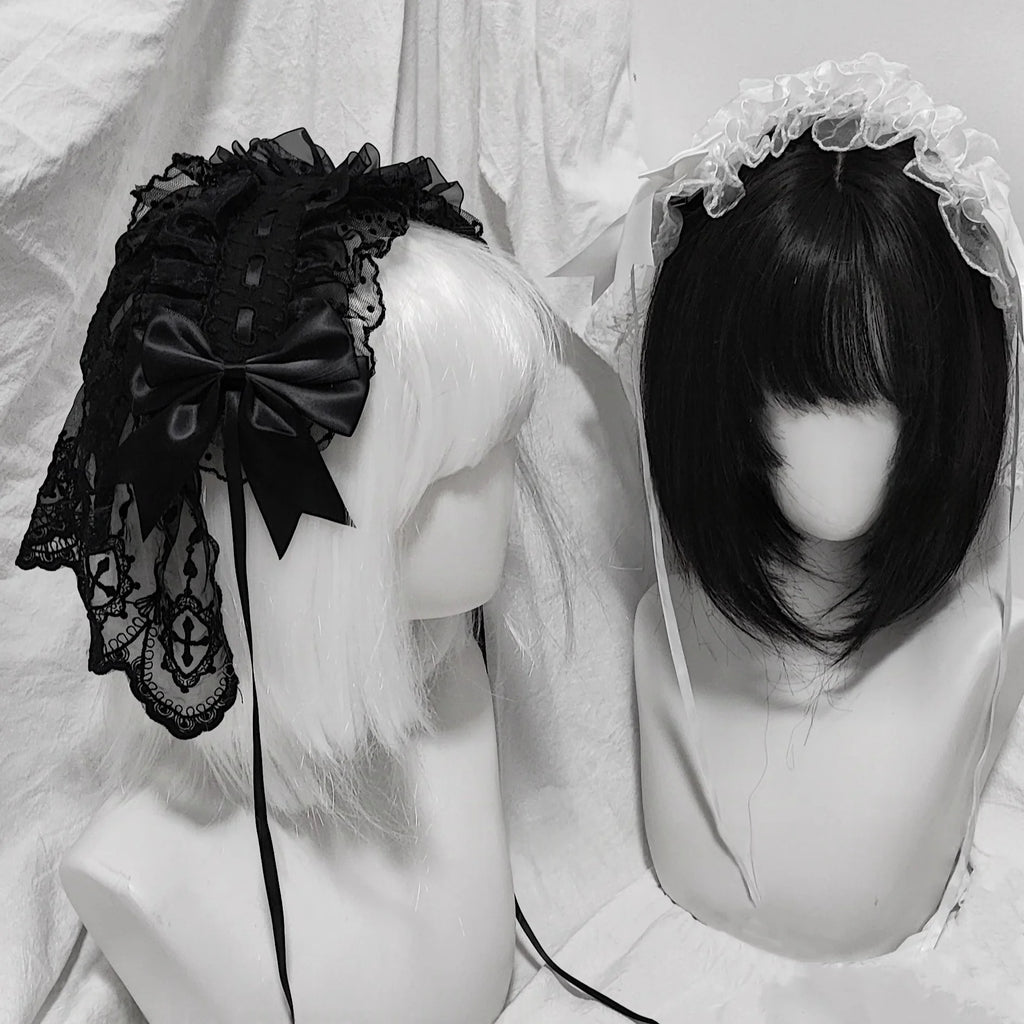 4 Types Original Lolita Bridal Veil Versatile Headband Gothic Dark Lace Angel Headpiece Lolita Cosplay Ruffled Hair Accessory