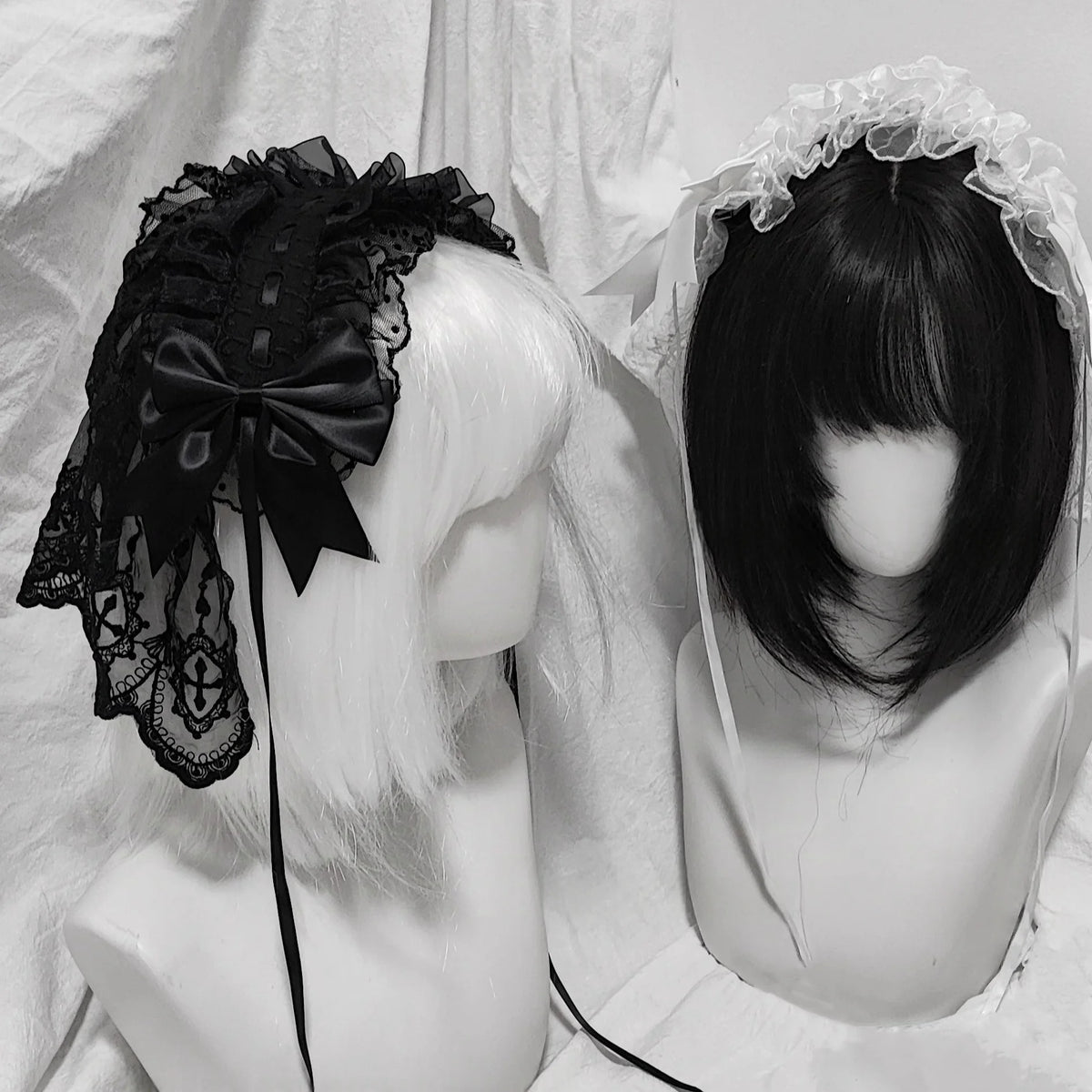 4 Types Original Lolita Bridal Veil Versatile Headband Gothic Dark Lace Angel Headpiece Lolita Cosplay Ruffled Hair Accessory