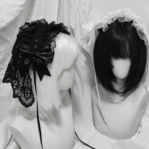 4 Types Original Lolita Bridal Veil Versatile Headband Gothic Dark Lace Angel Headpiece Lolita Cosplay Ruffled Hair Accessory