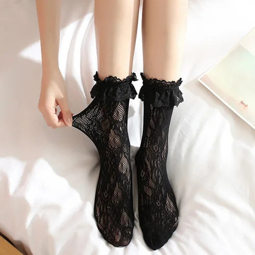 New Design Lace Socks Japanese Style Lolita Kawaii Sock Women's Summer Mesh Breathable Fishnet Socks Sweet Ballet Cute Bow Socks