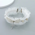 Fashion Solid Color Women Girls Necklace Wide Lace Rivets Lolita Lace Choker Y2K Angel Wings Cool Leather Necklace Daily Wear