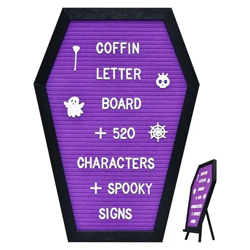 Coffin Letter Board Halloween Decor Purple | Felt Message Board For Spooky Home Decor Goth Room Decorations Office Supplies Sign