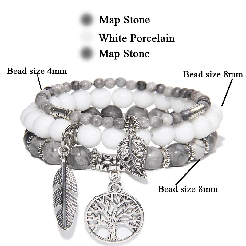 Men Stone Bracelet Set Multi-layer Black Volcanic Wood Beads Elastic Bracelet Viking Homme Pulsera Hombre Hip-Hop Punk Jewelry