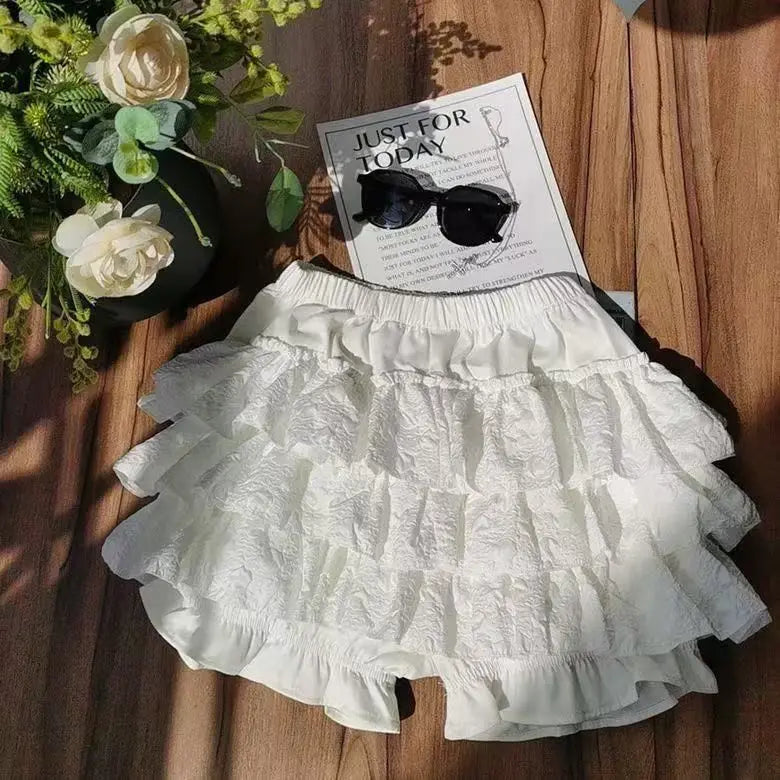 Women Skirts Tiered Ruffles Mini Skirt Cross Charms Built-in Shorts Kawaii Japanese Skort Gothic Punk Y2K Girl Harajuku 90s Sexy