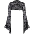 Gothic Classic Lace Cover Ups Women Mesh Crop Top See Through Sexy Flare Sleeve Blouse Y2k Black Rave Outfit Festival