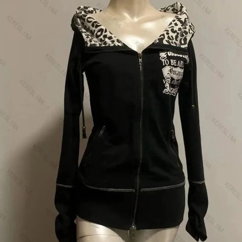 Millennium Y2k Spicy Girls Style Slimming Zipper Hoodie Autumn/Winter Gothic Vintage Fashion Streetwear Versatile Thin Hoodie Em