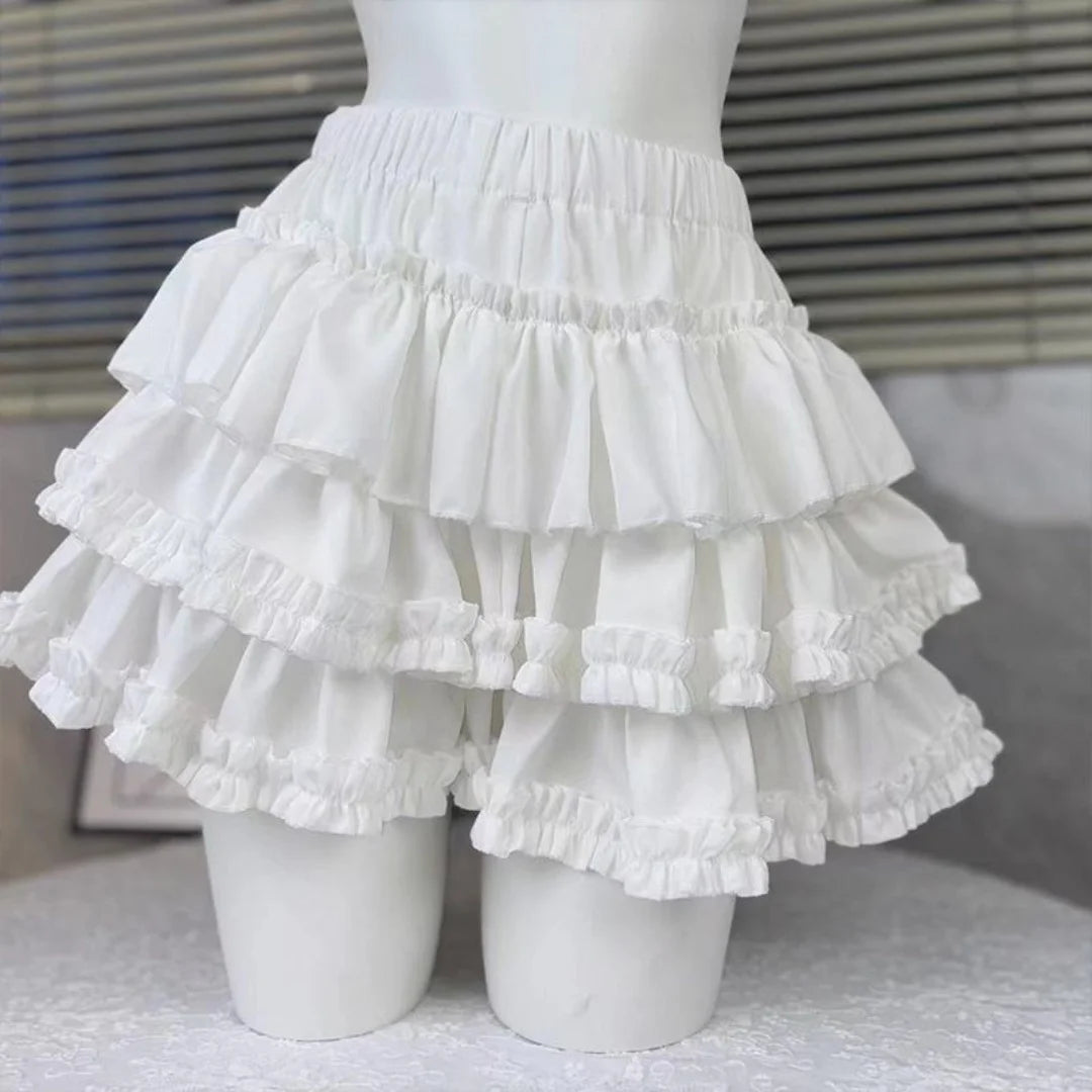 Women Skirts Tiered Ruffles Mini Skirt Cross Charms Built-in Shorts Kawaii Japanese Skort Gothic Punk Y2K Girl Harajuku 90s Sexy