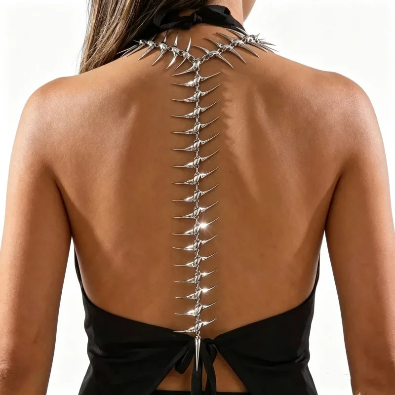 Unique Design Punk Style Spine Bone Back Chain Necklace Women Exaggerated Personality Retro Hip Hop Body Chain Jewelry Gift