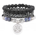 Men Stone Bracelet Set Multi-layer Black Volcanic Wood Beads Elastic Bracelet Viking Homme Pulsera Hombre Hip-Hop Punk Jewelry