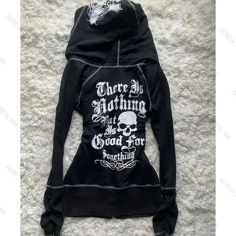 Millennium Y2k Spicy Girls Style Slimming Zipper Hoodie Autumn/Winter Gothic Vintage Fashion Streetwear Versatile Thin Hoodie Em